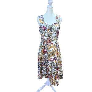 J. Peterman Multicolor Paisley Floral Cotton Midi Dress Sundress Size 4‎
